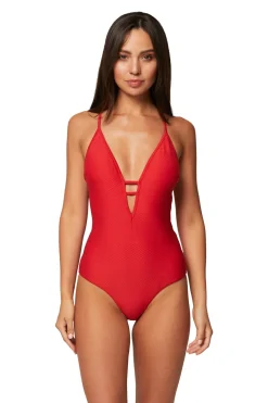 Horizon Texture Cross Strap Plunge One Piece