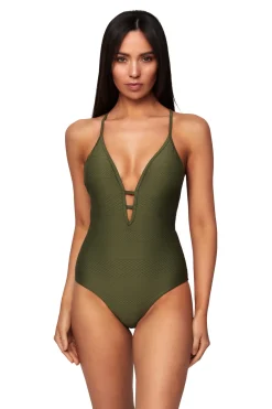 Horizon Texture Cross Strap Plunge One Piece