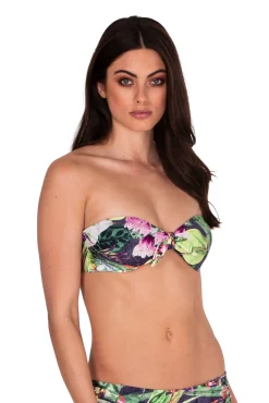 Jungle Bloom Tie Front Bandeau Top