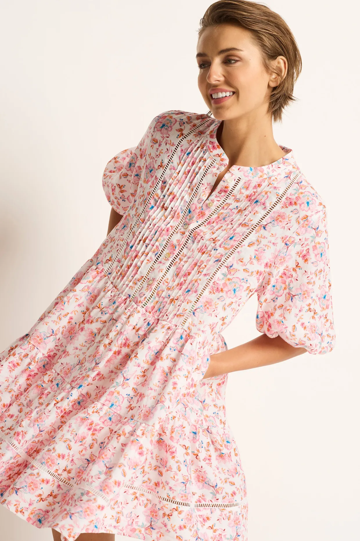 Saneesha Linen Tiered Mini Dress